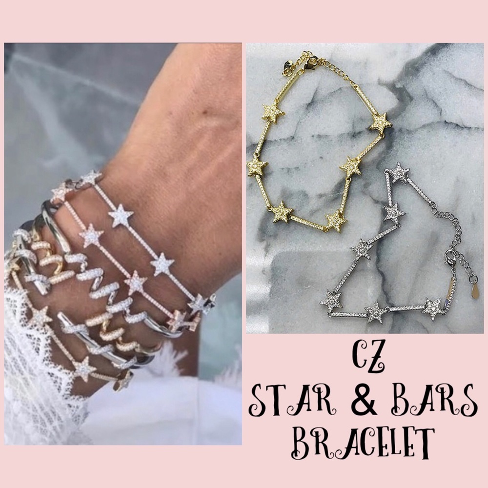 Cubic Zirconia Star & Bar Linked Bracelet,NWT